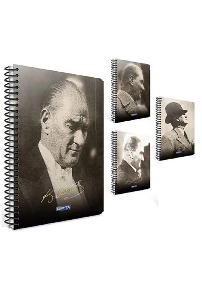 Gıpta Caiet Ataturk A4 cu copertă rigidă în spirală, 100 de coli în carouri (pachet de 4)