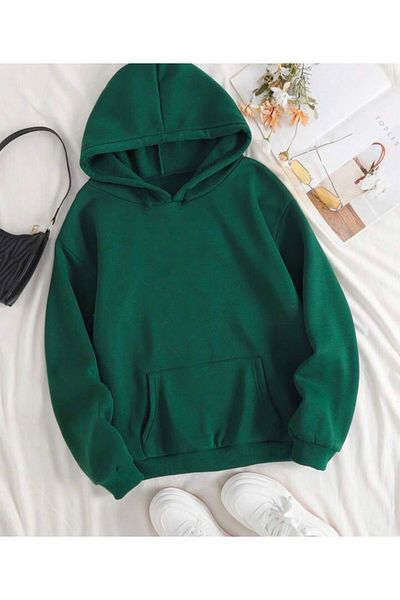 AFROGİYİM Unisex Oversize Απλό φούτερ χωρίς στάμπα με κουκούλα