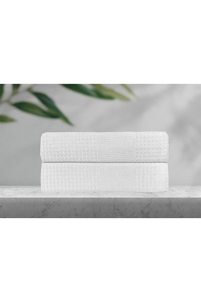 Lucy and Home Small Honeycomb 2 Pieces Pique Towel 60x110cm, White