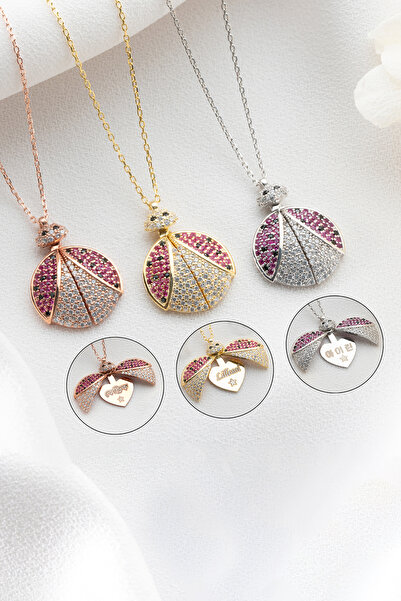 Silvano Jewelry 925 Ayar Gümüş Zirkon Taşlı Isimli Açılan Uğur Böceği Kolye
