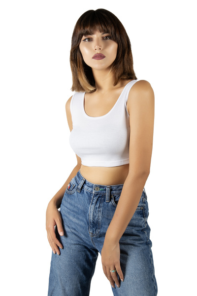 BUCADO Λευκό φαρδύ λουράκι Εφαρμοσμένο/Εφαρμοσμένο με ριμπ Crop Top εσώρουχο