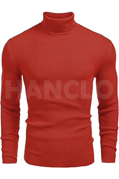HANCLO Red Turtleneck Men's Knitwear Turtleneck Sweater