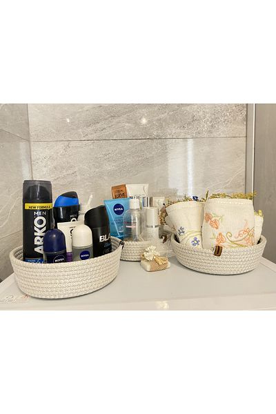 MS Glassware Ψάθινο καλάθι οργάνωσης 3 τεμαχίων - Organizer μπάνιου, Διακοσμητικό MS Home Series