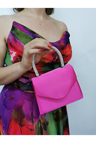 NAZART WOMEN'S SATIN FUCHIA EVENING DRESS STONE CLUTCH PORTFOLIO HAND WEDDING ENGAGEMENT EVENING BAG