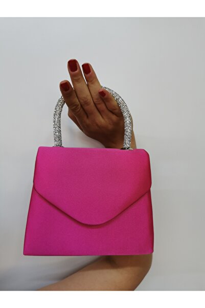 NAZART WOMEN'S SATIN FUCHIA EVENING DRESS STONE CLUTCH PORTFOLIO HAND WEDDING ENGAGEMENT EVENING BAG