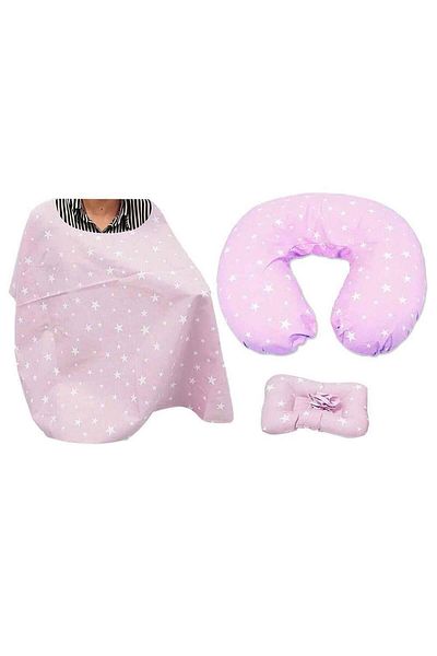Sevi Bebe Mother Baby Cushion Breastfeeding Pillow Breastfeeding Cover Σετ 3 ροζ αστεριών μοτίβο 75-2