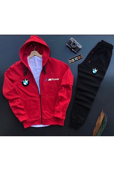 NewCabin Sportlich bedruckte Baumwolljacke mit Reißverschluss und Jogginghose, 2er-Set