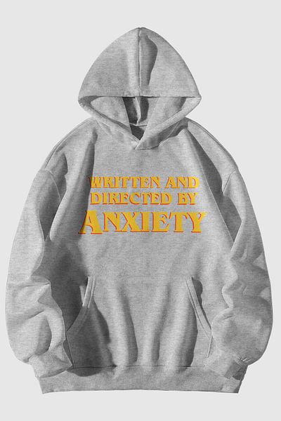 Harmandar Written And Directed by Anxiety Printed Unisex Grey Kangaroo Φούτερ με κουκούλα με κουκούλα