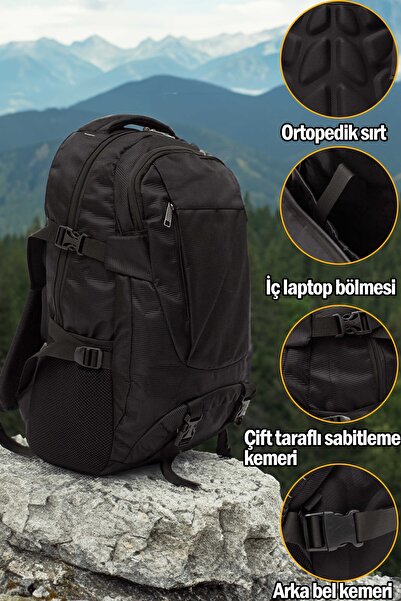 MUCCO Ορθοπεδικό Unisex Μαύρο Camping Trekking Backpack - Αδιάβροχο, με πολλές θήκες