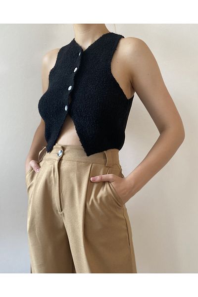 minaaise Black Boucle Lycra Knitwear Vest 26036