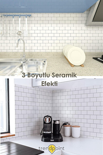 Trendpoint 1adet 3d 30cm×30cm Mutfak Tezgah Arkası Kaplama Kendinden Yapışkanlı Beyaz Seramikgörünüm