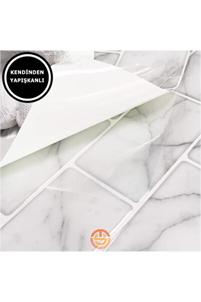 TechnoSmart 1adet 3d Kendinden Yapışkanlı 30cm×30cm Kaplama Beyaz Mermer Seramik Görünm Duvar Mutfak
