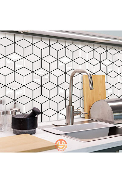 TechnoSmart 1pc 3d Self Adhesive 30cm×30cm Plated Prism White Pvc Wall Kitchen Bathroom