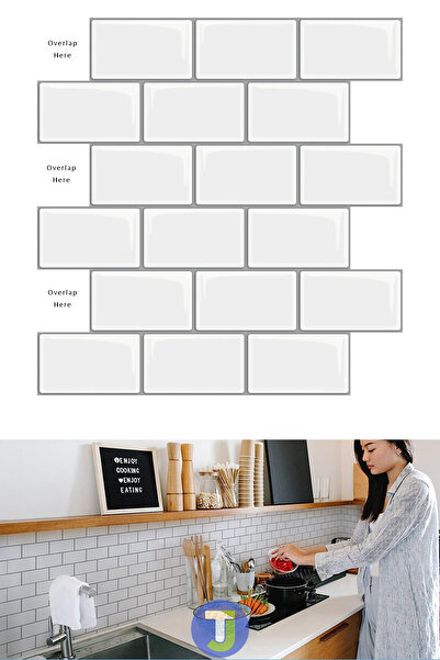 Technojet 1adet 3boyutlu Seramik Efekt Kendinden Yapışkanlı Beyaz Pvc Mutfk Tezgah Kaplama 30cm×30cm