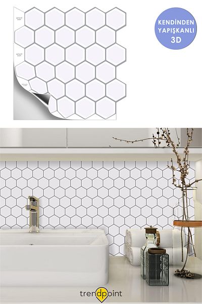 Trendpoint 1pc 3d 30cm×30cm Kitchen Countertop Coating Self Adhesive Ballet White