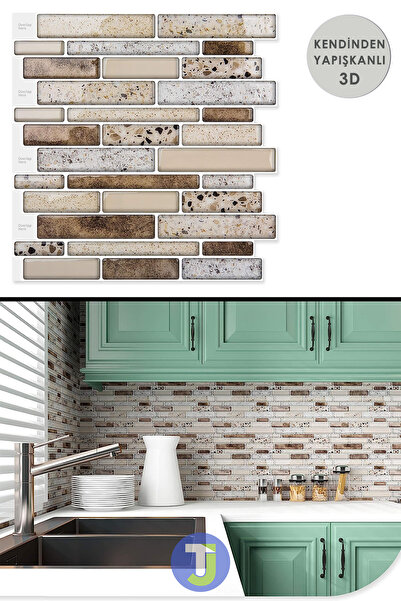 Technojet 1adet 3boyutlu Mozaik Görünümlü Kendinden Yapışkanlı Pvc Mutfk Tezgah Kaplama 30cm×30cm