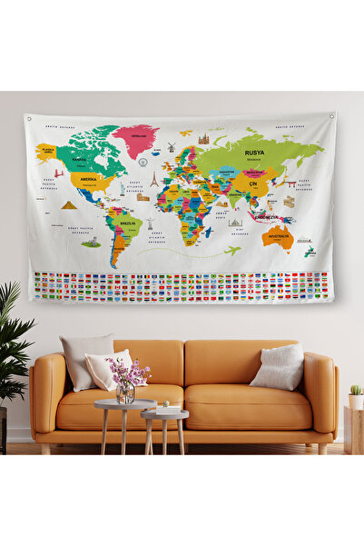 Harita Sepeti Türkçe Ülke Bayraklı Eğitici Başkent Detaylı Atlası Dünya Harit...