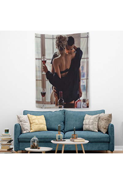 Harita Sepeti غطاء حائط مزخرف لعيد الحب يشرب النبيذ الأحمر - سجادة-6158