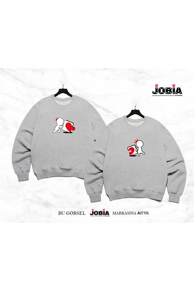 Jobia Outdoors Unisex Γυναικείες Ανδρικές καρδιές παζλ με στάμπα Lover Couple Combination Crew Neck 3 Thread Raster Σετ 2 τεμαχίων