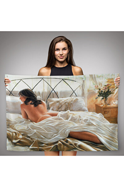 Harita Sepeti Yataktaki Güzel Kadın Dekoratif Duvar Örtüsü-Halısı-6607
