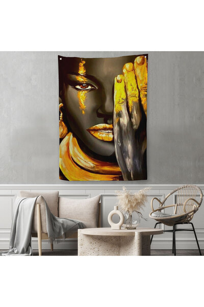 Harita Sepeti غطاء حائط نسائي أفريقي مطبوع باللون الأسود - سجادة-5264