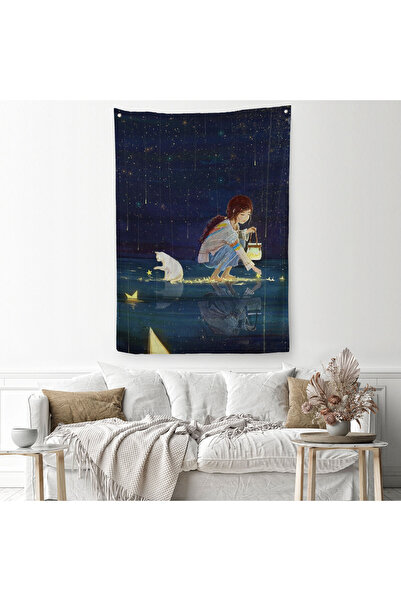 Harita Sepeti مفرش حائط مزخرف للفتيات والقطط يجمع النجوم - سجادة - 6129