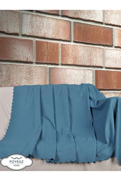 POYRAZ Matte Patterned Chenille Turquoise Double Sided Sofa Sofa Bed Cover Shawl