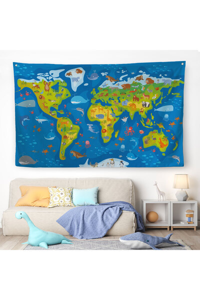 Harita Sepeti Edukativna mapa sveta Atlas sveta Zidna obloga za dečiju i bebi...