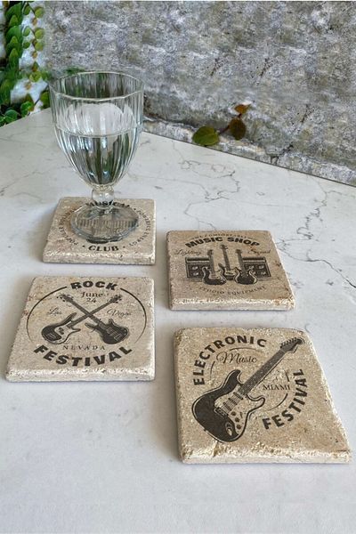 Gri Grafik Design Workshop Rock Theme Uv Printed Stone Coasters Set of 4 Mod-1