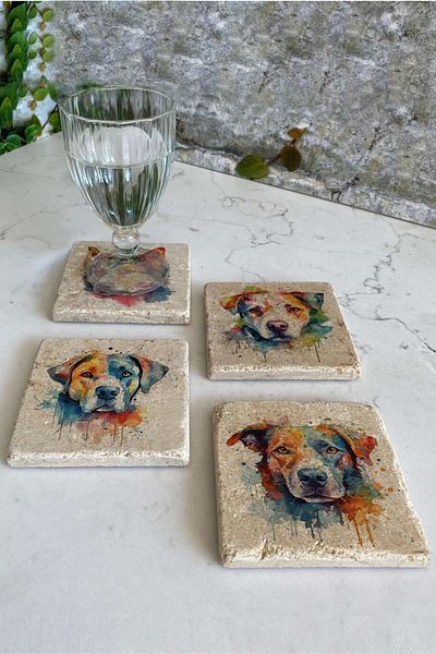 Gri Grafik Design Workshop Dog Theme Uv Printed Stone Coasters Set of 4 Mod-1