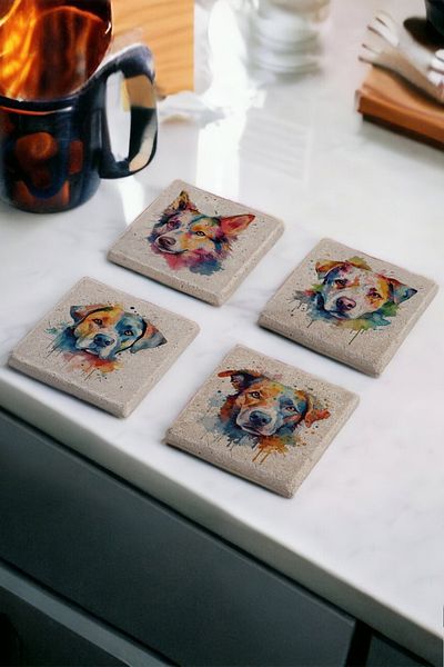 Gri Grafik Design Workshop Dog Theme Uv Printed Stone Coasters Set of 4 Mod-1