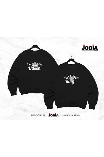 Jobia Outdoors Унисекс комплект от 2 части, жени, мъже, крал, кралица, щампован, любовник, двойка, комбинация от нулева яка, 3 прежди, повдигнати