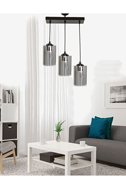 Etsylight Dora Füme Glass Sıralı Lüx 3 Mutfak Avize, Salon Avize, Yemek Masası Avize