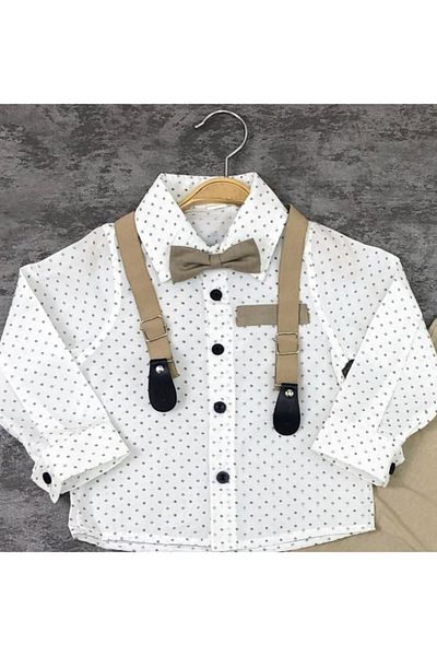 ninita kids Festive 4-Piece Set with Polka Dot Shirt and Adjustable Waist Linen Trousers