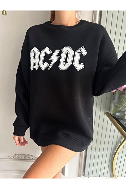 Adrift Hanorac din bumbac ACDC, colorat, supradimensionat, negru