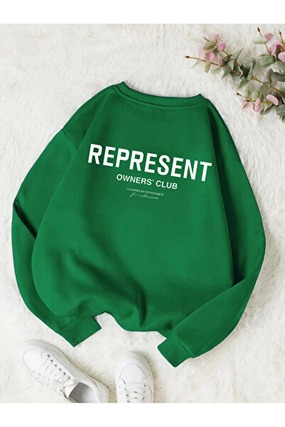 Adrift Represent Πολύχρωμο Φούτερ από Βαμβάκι με Λαιμόκοψη Ποδηλάτου, Πράσινο