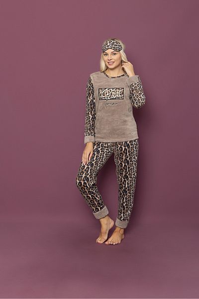 Asel Γυναικείο Σετ Πυτζάμες με Lepard Fleece