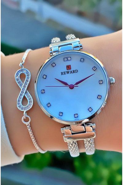 Reward Silver Gold Color Waterproof Steel Cord Women's Wristwatch - Bracelet