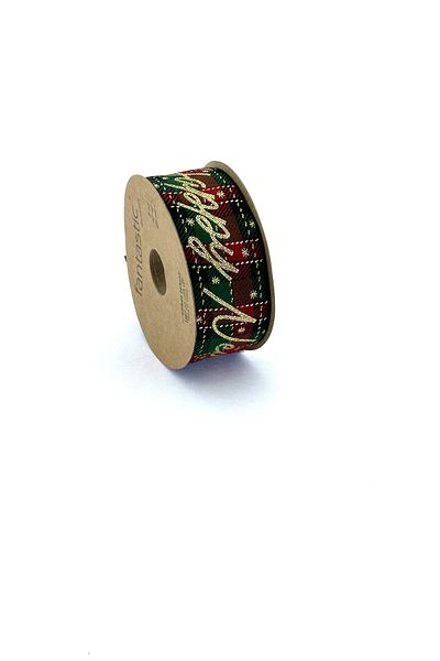 FANTASTIC KURDELE HAPPY NEW YEAR GOLD SILVERY WOVEN NEW YEAR RIBBON (40mm WIDTH - 10m LENGTH)