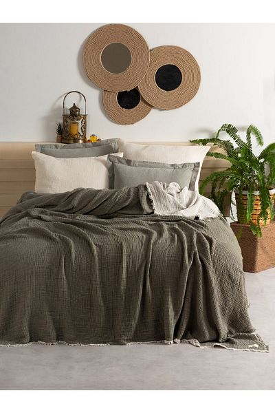 MYLASA HOME مفرش سرير مزدوج الوجه من الموسلين مكون من 4 طبقات مقاس 160 × 220 سم