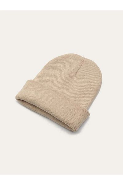 QUATEX Cream Unisex Folded Knitwear Plain Beret