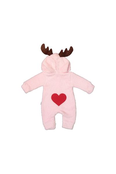 nc gift Deer Embroidered & Back Heart Detailed Hooded Front Zipper Welsoft Plush Baby Girl Jumpsuit