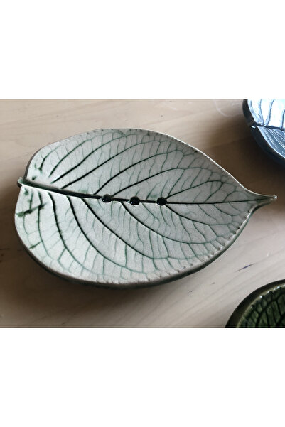 mekart craft El Yapımı Gerçek Yaprak Baskılı Renkli Seramik Sabunluk