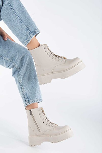 Rimex Bej Deri Kadın Bağcıklı Su Geçirmez Sade Postal Rm0586