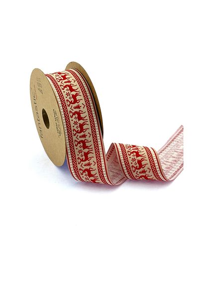 FANTASTIC KURDELE DEER PATTERNED WOVEN CHRISTMAS RIBBON (40mm WIDTH - 10m LENGTH)