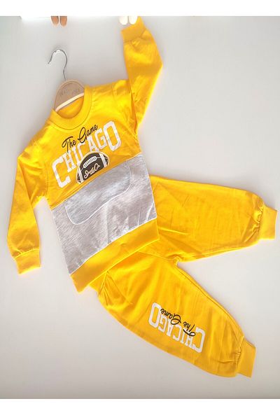 dubi baby yellow chıcago written 2-piece children's set