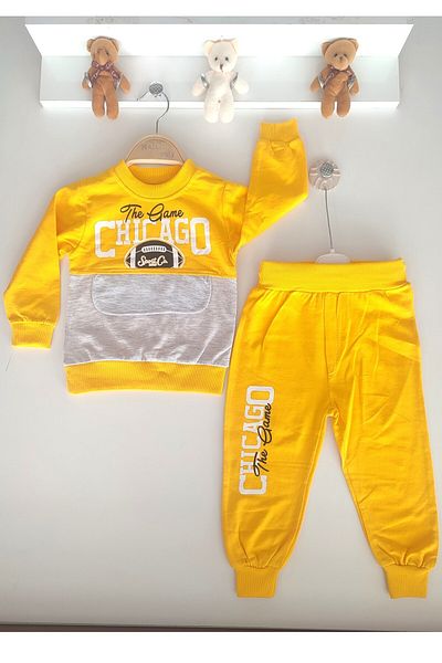 dubi baby yellow chıcago written 2-piece children's set