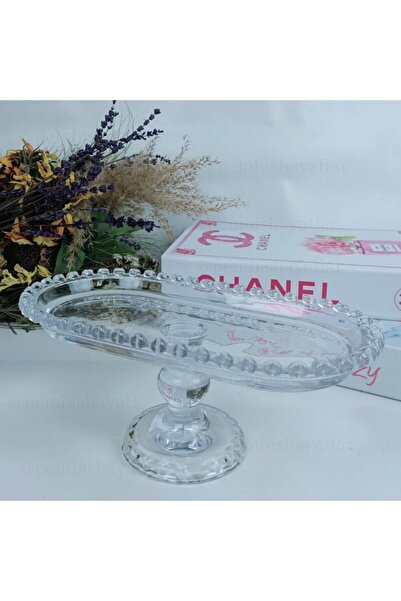 Sele Home Love Boncuk Cam Ayaklı Oval Baton Sunumluk