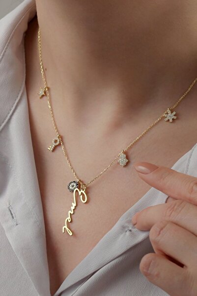 Silvano Jewelry 925 Ayar Gümüş Kişiye Özel Isimli Şans Kolyesi