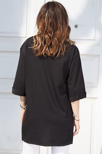 XHAN Women's Black Boyfriend Basic T-Shirt 9KXK2-42904-02
